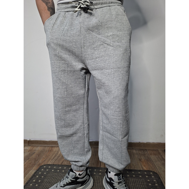 Чоловічі спортивні штани сірі широкі трикотажні текстурні casual 3XL