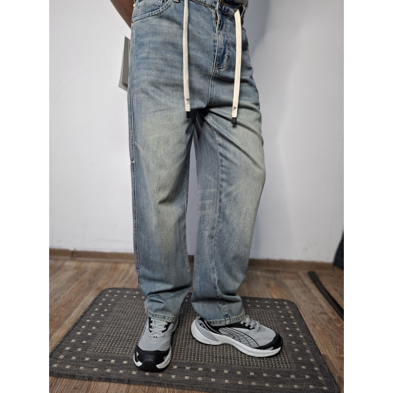 Чоловічі джинси baggy світло-блакитний денім vintage wash на гумці 32