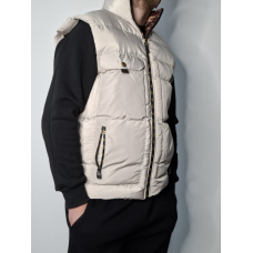 Чоловічий жилет бежевий без капюшона з кишенями демісезонний L